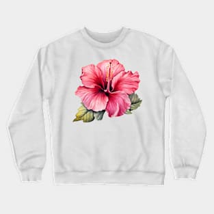 Pink Hibiscus Flower Watercolor Crewneck Sweatshirt